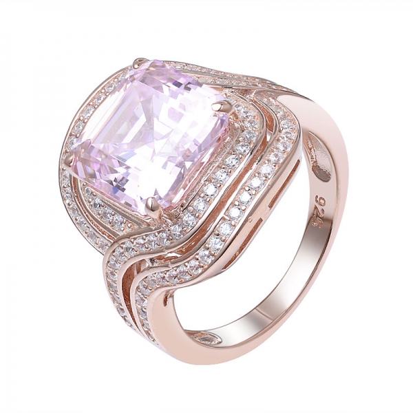  Asscher taglio diamante rosa simulato oro rosa su 925 anello in argento sterling 