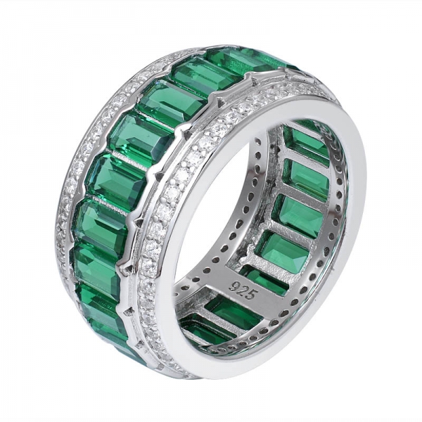 anello di eternità in argento sterling con smeraldo verde creato rodio 