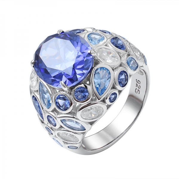 blu Tanzanite taglio ovale 925 anello di fidanzamento in argento sterling 