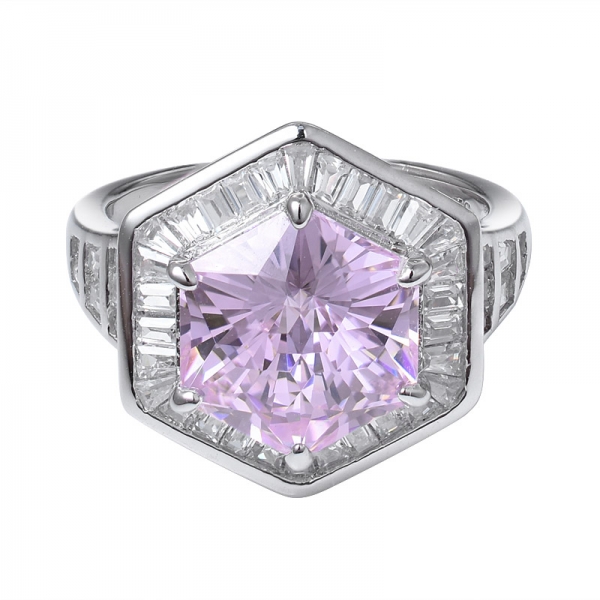 diamante rosa creato speciale forma esagonale 925 anello di fidanzamento in argento sterling 