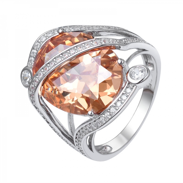  Champagne diamante creato taglio ovale 925 anello di fidanzamento in argento sterling 