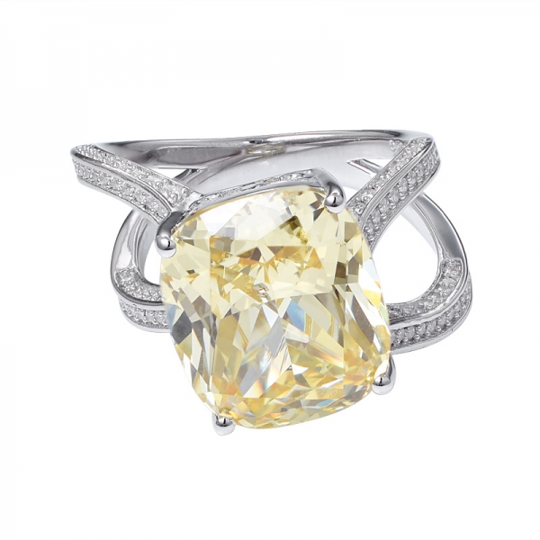 diamante giallo taglio cuscino creato 925 anello in argento sterling 