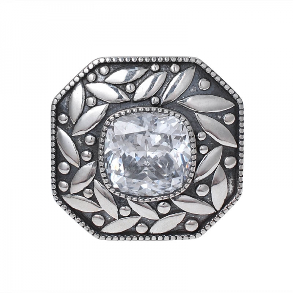 anello a fascia in argento sterling con zirconi bianchi taglio cuscino 