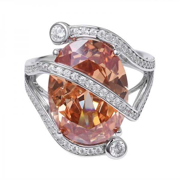  Champagne diamante creato taglio ovale 925 anello di fidanzamento in argento sterling 
