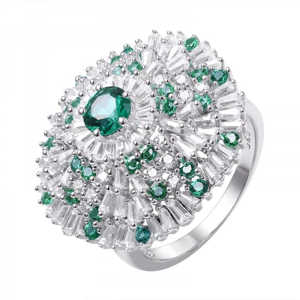 smeraldo verde rotondo creato 925 anello di fidanzamento in argento sterling 