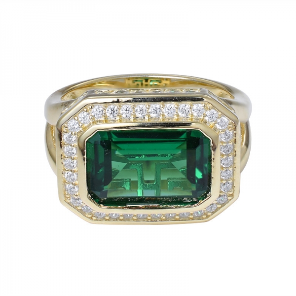 Smeraldo verde 4 carati creato 18k anello di fidanzamento in oro giallo su argento sterling con set di gioielli 