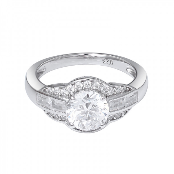  1.2ct tondo bianco AAAAA Cz rodio su 925 anello di fidanzamento in argento sterling 