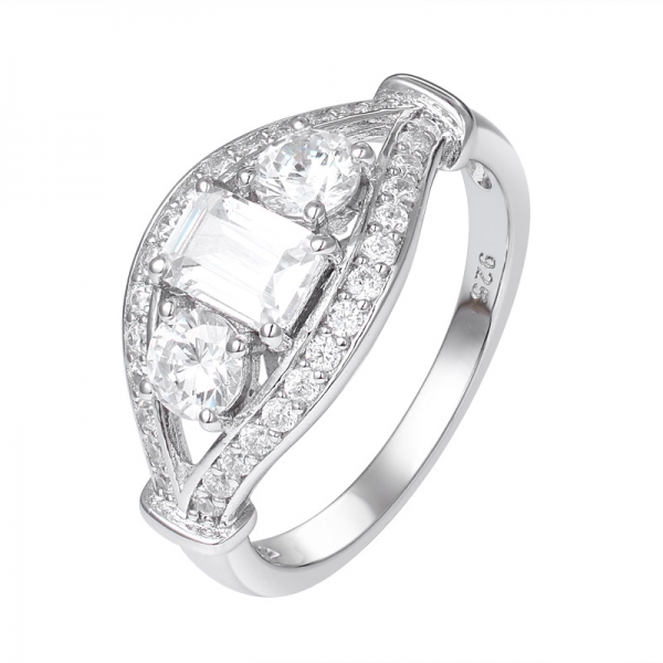 taglio smeraldo 5A bianco CZ oltre 925 anello in argento sterling 