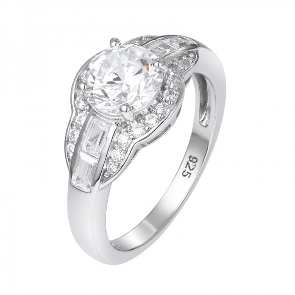  1.2ct tondo bianco AAAAA Cz rodio su 925 anello di fidanzamento in argento sterling 