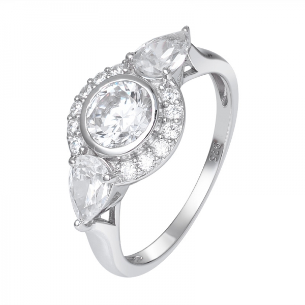  925 argento sterling Swarovski anello a fascia di fidanzamento con taglio rotondo in zirconi 
