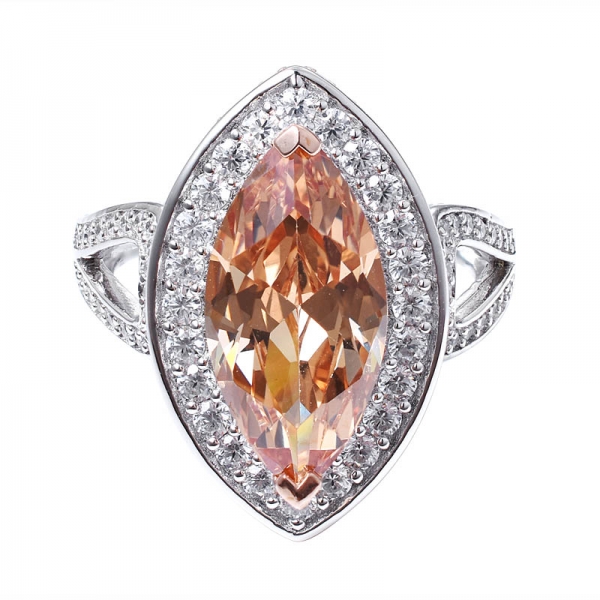  champagne diamante CZ taglio marquise 2 toni oltre 925 anello di fidanzamento in argento sterling 