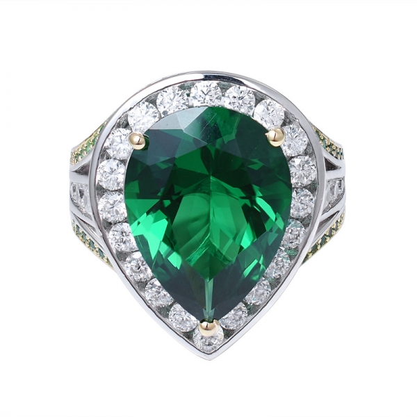 smeraldo verde taglio pera creato rodio su 925 anello in argento sterling 