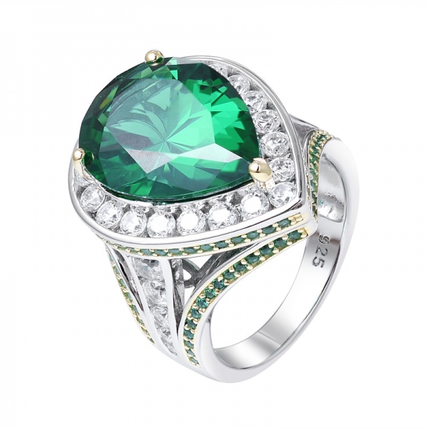 smeraldo verde taglio pera creato rodio su 925 anello in argento sterling 