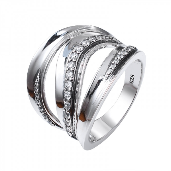 forma croce bianca cubica nera artigianale sopra 925 anello in argento sterling 