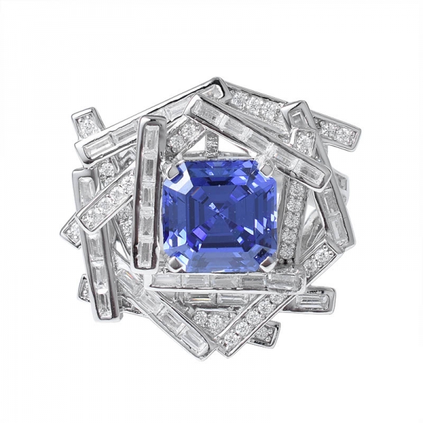blu Tanzanite creato Asscher rodio tagliato su 925 gioielli in argento sterling set 