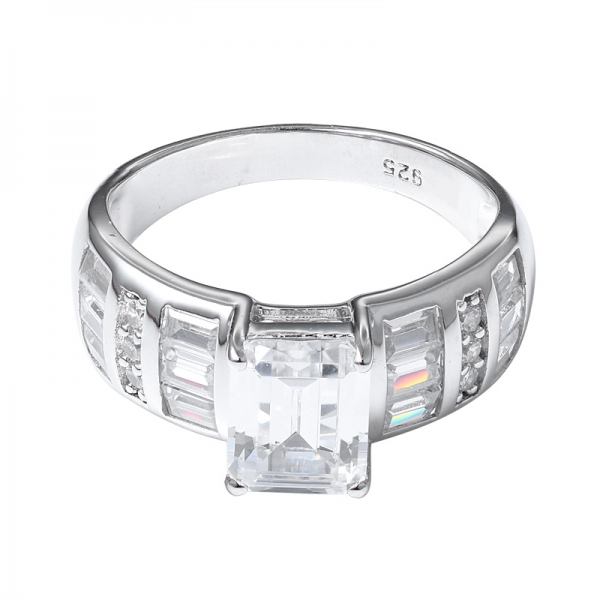  1ct anello di fidanzamento in argento sterling con rodio cubico bianco taglio smeraldo 