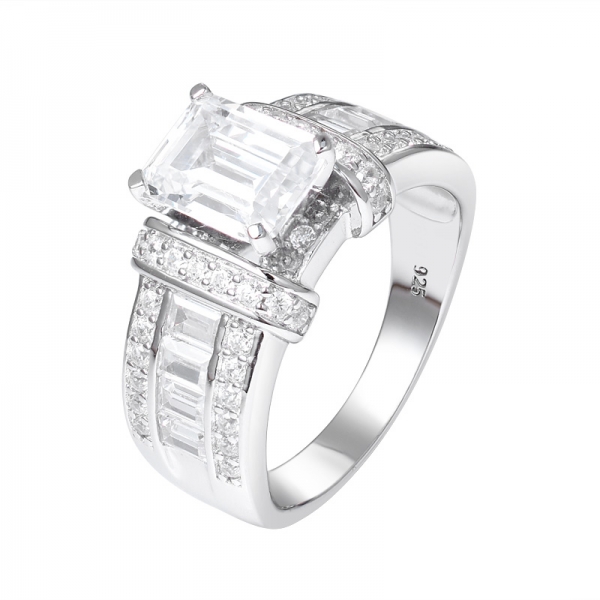  1ct anello di fidanzamento in argento sterling con rodio cubico bianco taglio smeraldo 