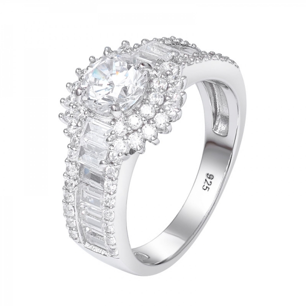 anello di fidanzamento rotondo in argento sterling con zirconi cubici brillanti e rodio 