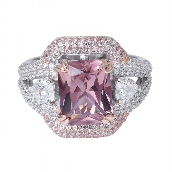 creato taglio princess in morganite rosa 2 toni placcato su anello di fidanzamento in argento sterling 