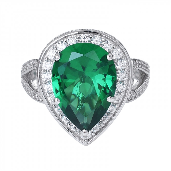 anello di fidanzamento in argento sterling con rodio tagliato a goccia verde smeraldo 