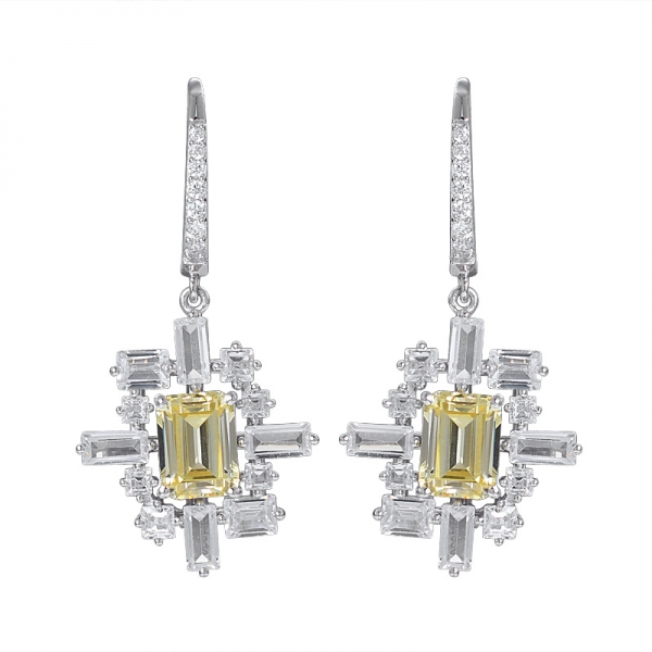 Orecchini pendenti in argento sterling con diamanti gialli a taglio smeraldo da 1 ct 
