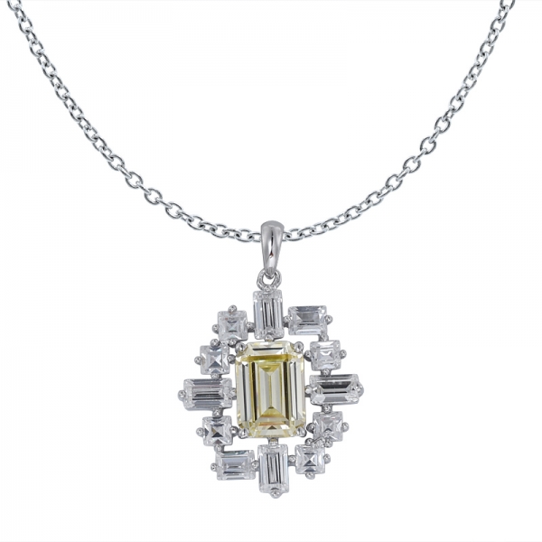 creato diamante giallo smeraldo taglio rodio su ciondolo in argento sterling per le donne 