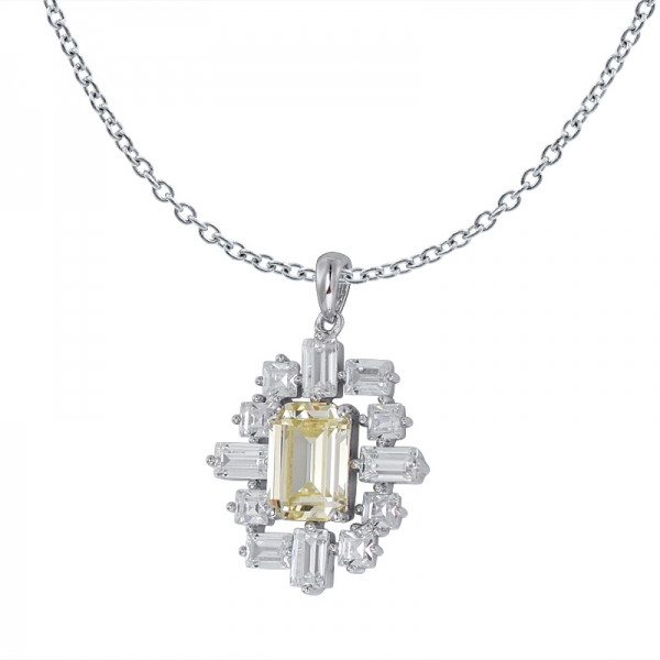 creato diamante giallo smeraldo taglio rodio su ciondolo in argento sterling per le donne 