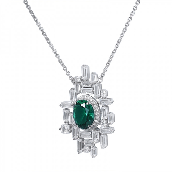 Laboratorio creato il rodio verde smeraldo verde sopra pendente in argento sterling 