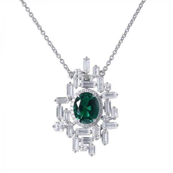 Laboratorio creato il rodio verde smeraldo verde sopra pendente in argento sterling 