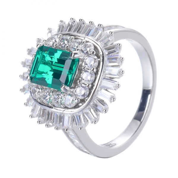 creato verde smeraldo 1CT Rodio sull'anello di fidanzamento in argento sterling 