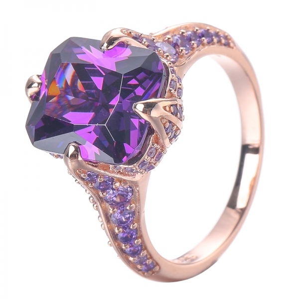 Emerald taglio viola anello di fidanzamento Ametista CZ anello nuziale del diamante 