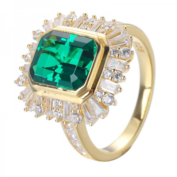  4CT Laboratorio creato verde verde smeraldo oro giallo sopra anello di nozze in argento sterling 