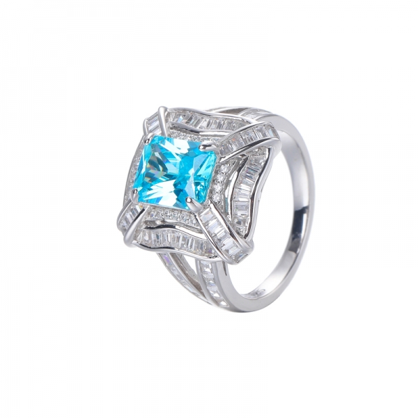 Aqua Blue Topaz CZ anello nuziale in argento sterling con pietre preziose zirconi 