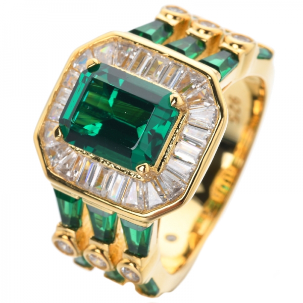  2CT Laboratorio creato verde smeraldo verde oro su anello di fidanzamento in argento sterling 