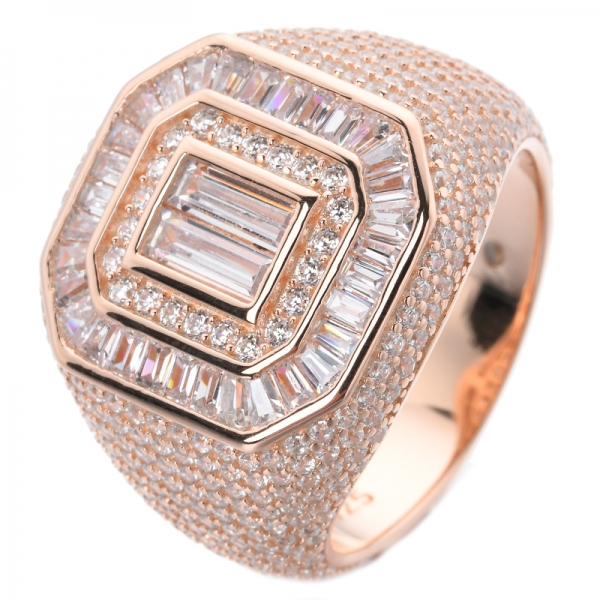 TRAPEZoid tagliato bianco zirconi zirconi in oro rosa sull'anello di fidanzamento in argento sterling 