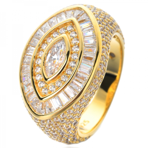 TRAPEZOID tagliato bianco zirconi zirconia giallo oro su anello di fidanzamento in argento sterling 