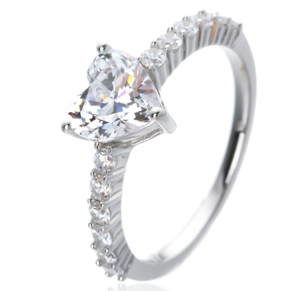 Bianco cubico zirconia cuore tagliato rodio su sterling argento anelli di nozze per le donne 