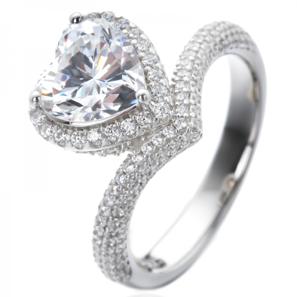 cuore taglio cubico zirconia rodio su argento sterling Tacori anelli di fidanzamento 