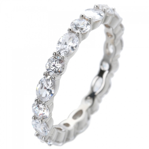  Oval & Round Rodio cubico bianco sopra anello di eternità di gioielli in argento sterling