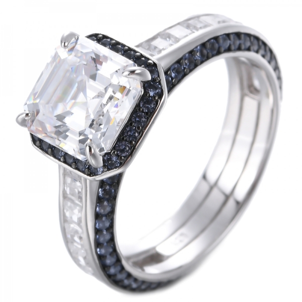 Asscher Cut White Center con anello rotondo in argento sterling con zirconi cubici champagne bicolore 