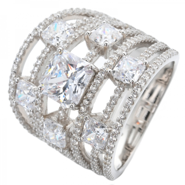 ETON Jewelry Anello di fidanzamento in argento sterling 925 con pietra principessa completa cz bianca 