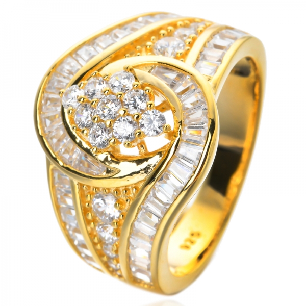 Anello a grappolo di bypass in oro giallo 18 carati su argento sterling bianco e diamante rotondo cz 