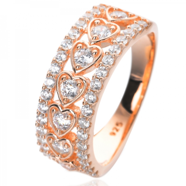 Fede nuziale mezza eternità in argento sterling placcato oro rosa con diamante simulato Cubic Zirconia CZ 
