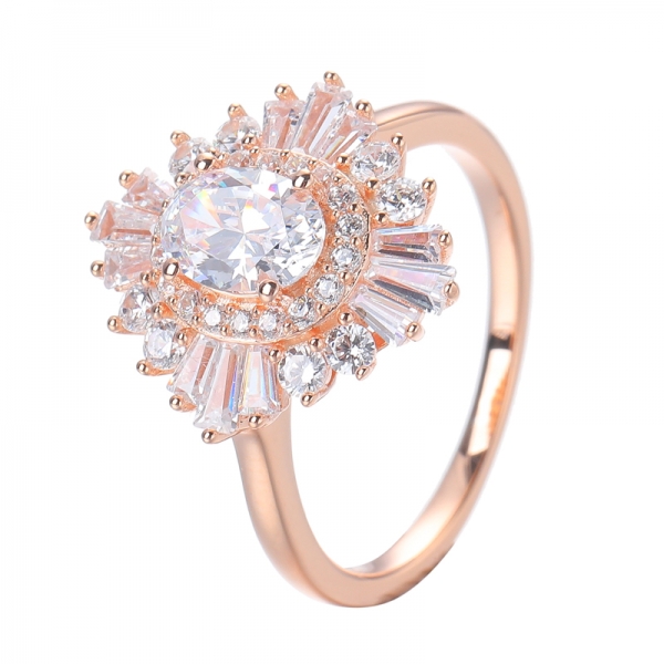 5 * 7mm Taglio ovale simulato diamante cz Solido oro rosa 18 carati Diamante Art Déco Halo Anelli di promessa antichi 
