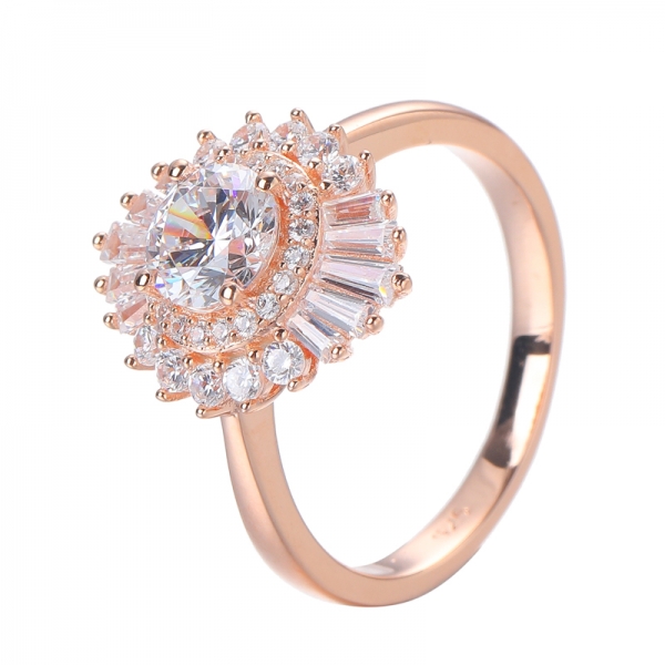 Anello in argento sterling placcato oro rosa 18 carati da 6,0 mm con diamante cz simulato bianco Anello per anniversario di fidanzamento da donna 