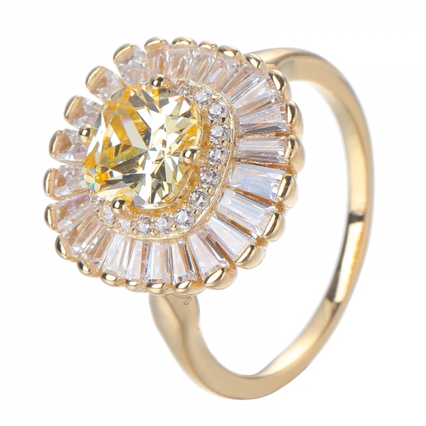 Anello di fidanzamento in oro giallo 18k con zirconi simulati canarino taglio cuscino su anello di fidanzamento in argento sterling 