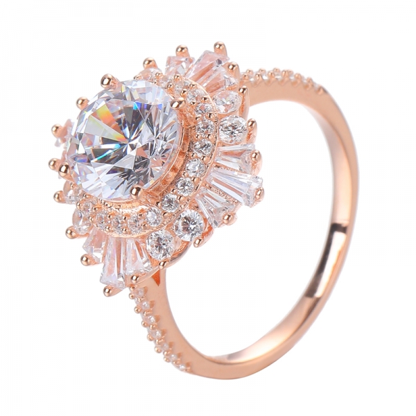 Tono oro rosa su argento sterling 2 carati rotondo brillante zirconi cubici CZ anello di fidanzamento di nozze 