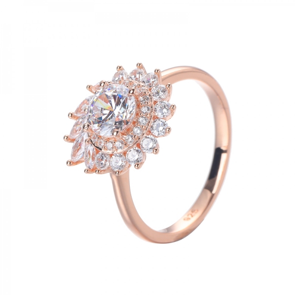 anello di fidanzamento con diamante simulato rotondo placcato oro rosa personalizzato da 0,8 ct 