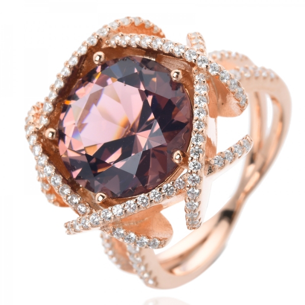 Anello nuziale di fidanzamento con gemma tonda in morganite da 10 mm in tonalità rosa 