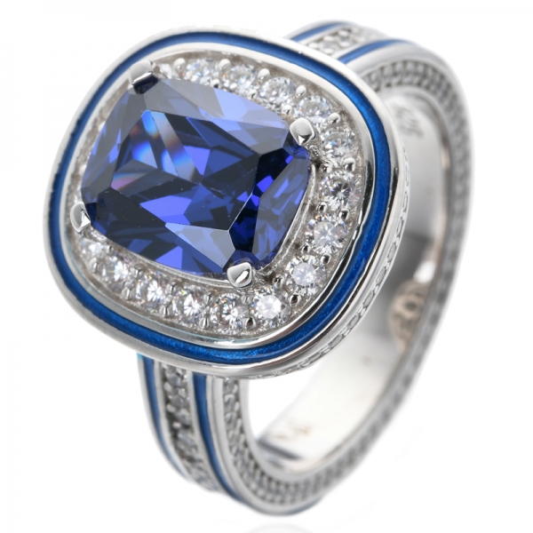 anello smaltato in stile art nouveau con anello in argento sterling tagliato a cuscino con pietra di rubino creata 